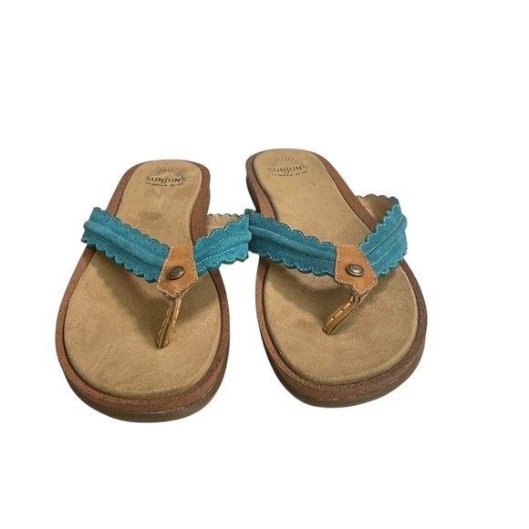 G.H. BASS & CO. SUNJUNS TURQUOISE SUEDE LEATHER THONG FLIP FLOPS SANDALS 9M - Picture 6 of 12